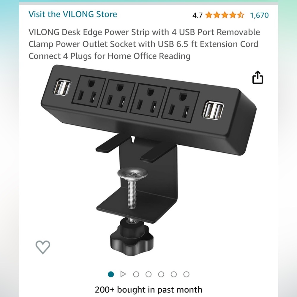 Desk Power Strip w Clamp